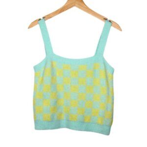 Blu Pepper womens tank top size L pastel blue yellow cropped fuzzy knit